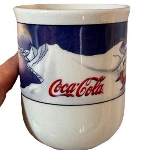 Vtg Coca-Cola by Sakura Polar Bear Winter Scene Mugs Porcelain Cups 3 Piece Set - Picture 6 of 12